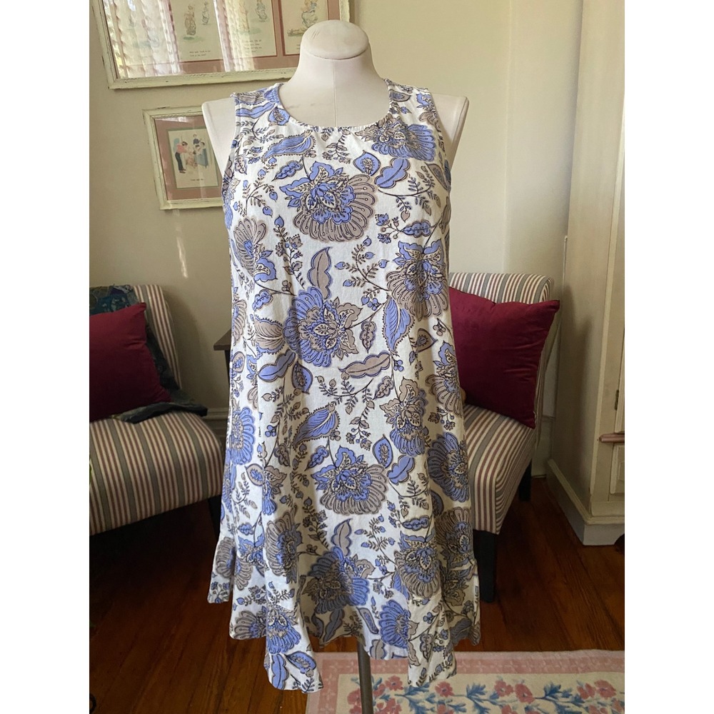Tommy Hilfiger Paisley Sleeveless Shift Dress Blue White Ruffle Hem Sz 12 - Picture 2 of 9